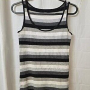 Faded Glory Sleeveless Ribbed Tank Top Black, Grey, Tan & White T-Shirt Sz 12 L